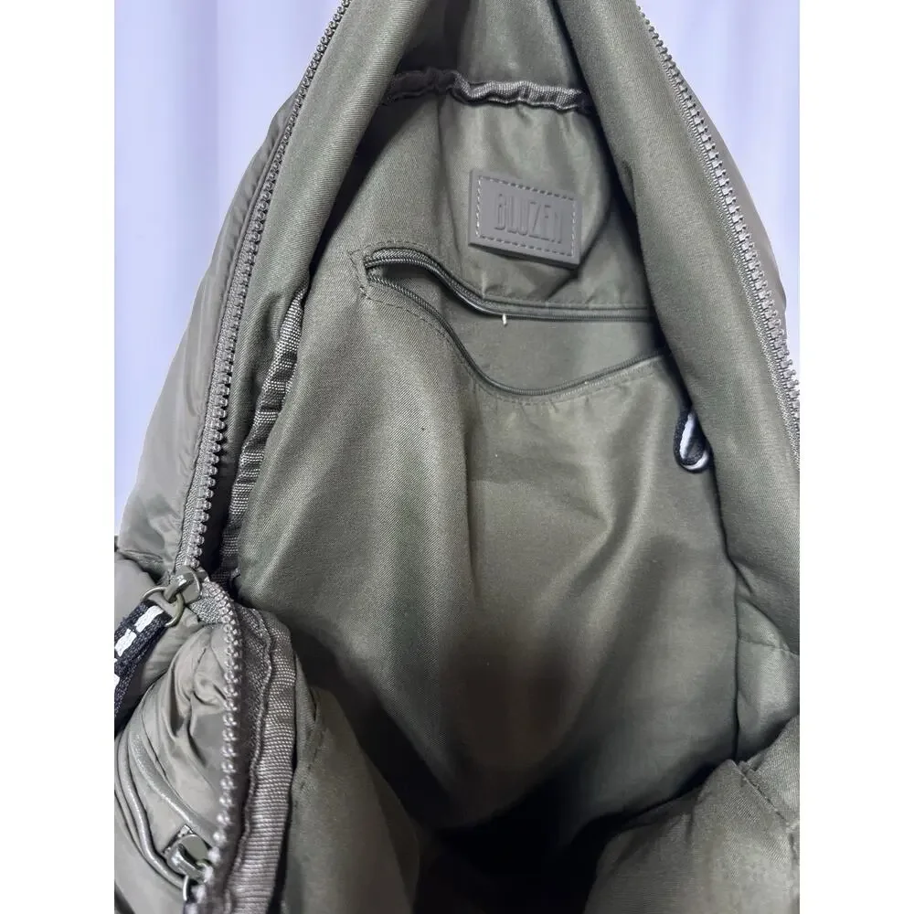Bluzen Parachute Nylon Soft Backpack Olive Large Zipper Pockets
